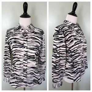 JONES NEW YORK Zebra Print Button Career Shirt